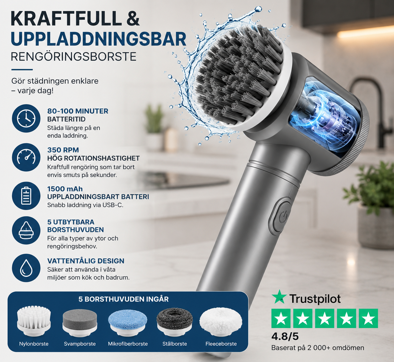 SkuraPro™ – Elektrisk Rengöringsborste 5-i-1